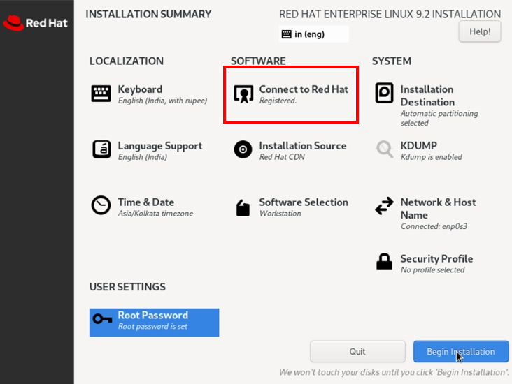 Installation screen