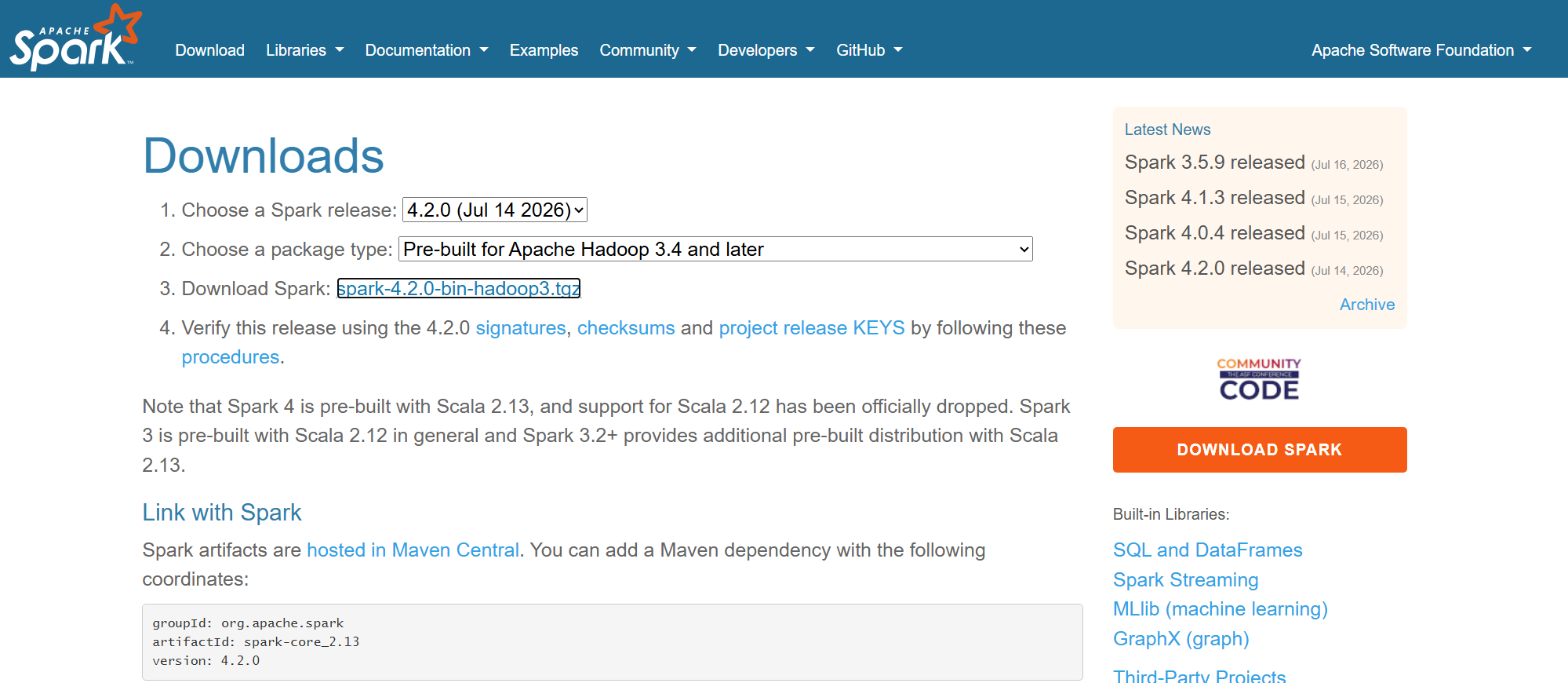 Apache Spark homepage
